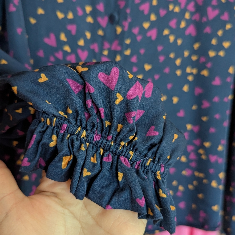 Hale Bob Blue Purple Silk Blend Blouse Hearts Long Sleeve Buttons Medium (Large) - Picture 10 of 16